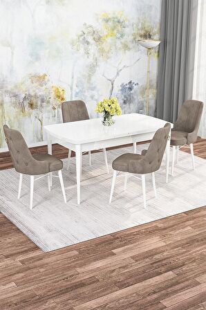 Rovena Rose Beyaz 70x114 Açılabilir Mdf Yemek Odası Takımı 4 Adet Sandalye