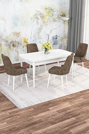 Rovena Rose Beyaz 70x114 Açılabilir Mdf Yemek Odası Takımı 4 Adet Sandalye