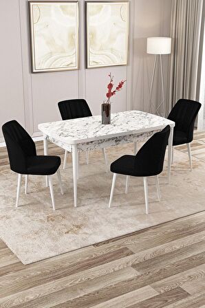 Rovena Lora Beyaz Mermer 70x114 Açılabilir Mdf Yemek Odası Takımı 4 Adet Sandalye