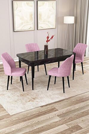 Rovena Lora Siyah Mermer 70x114 Açılabilir Mdf Yemek Odası Takımı 4 Adet Sandalye