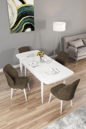 Rovena Alto Beyaz 70x114 Açılabilir Suntalam Yemek Odası Takımı 4 Adet Sandalye