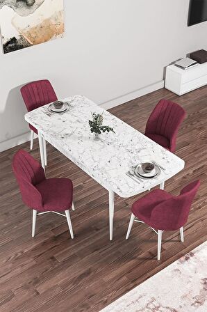 Rovena Alto Beyaz Mermer 70x114 Açılabilir Suntalam Yemek Odası Takımı 4 Adet Sandalye