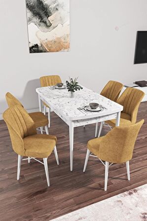 Rovena Alto Beyaz Mermer 70x114 Açılabilir Suntalam Yemek Odası Takımı 6 Adet Sandalye