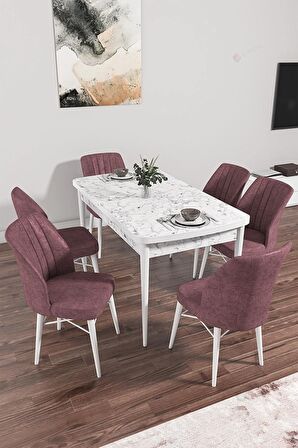 Rovena Alto Beyaz Mermer 70x114 Açılabilir Suntalam Yemek Odası Takımı 6 Adet Sandalye