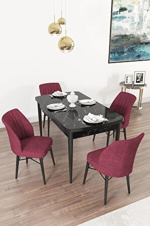 Rovena Alto Siyah Mermer 70x114 Açılabilir Suntalam Yemek Odası Takımı 4 Adet Sandalye