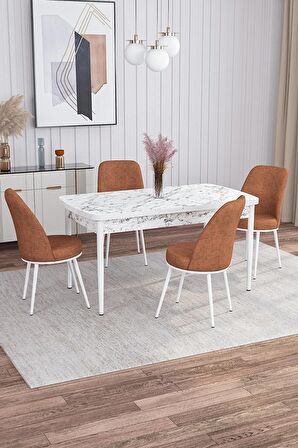 Rovena Sona Beyaz Mermer 70x114 Açılabilir Suntalam Yemek Odası Takımı 4 Adet Sandalye