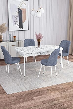 Rovena Sona Beyaz Mermer 70x114 Açılabilir Suntalam Yemek Odası Takımı 4 Adet Sandalye