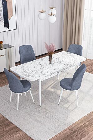 Rovena Sona Beyaz Mermer 70x114 Açılabilir Suntalam Yemek Odası Takımı 4 Adet Sandalye