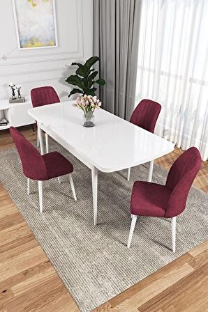 Rovena Lucca Beyaz 70x114 Açılabilir Suntalam Yemek Odası Takımı 4 Adet Sandalye