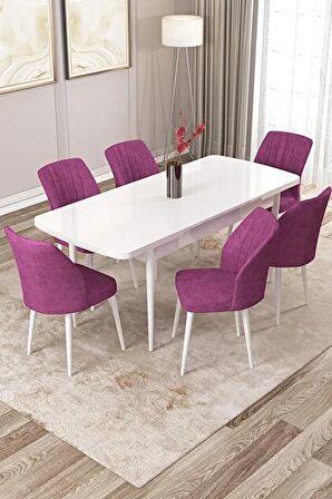 Rovena Lucca Beyaz 70x114 Açılabilir Suntalam Yemek Odası Takımı 6 Adet Sandalye