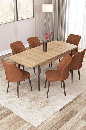 Rovena Lucca Meşe 70x114 Açılabilir Suntalam Yemek Odası Takımı 6 Adet Sandalye