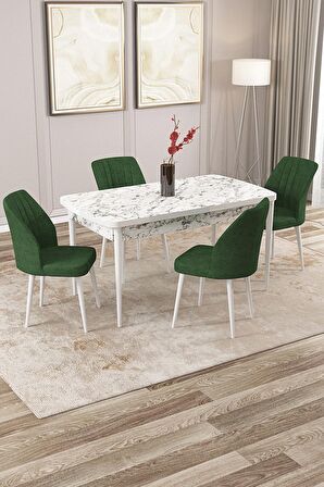 Rovena Lucca Beyaz Mermer 70x114 Açılabilir Suntalam Yemek Odası Takımı 4 Adet Sandalye