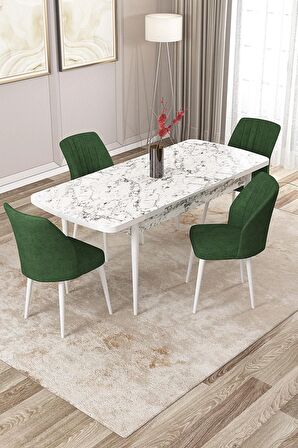 Rovena Lucca Beyaz Mermer 70x114 Açılabilir Suntalam Yemek Odası Takımı 4 Adet Sandalye