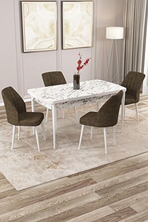 Rovena Lucca Beyaz Mermer 70x114 Açılabilir Suntalam Yemek Odası Takımı 4 Adet Sandalye