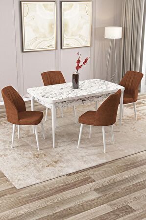 Rovena Lucca Beyaz Mermer 70x114 Açılabilir Suntalam Yemek Odası Takımı 4 Adet Sandalye
