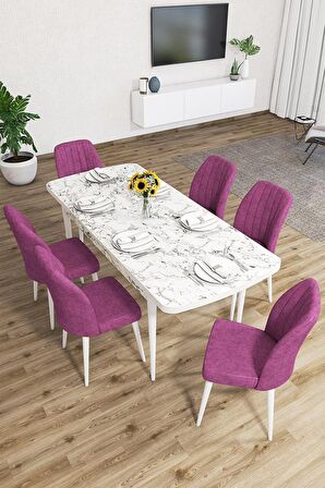 Rovena Lucca Beyaz Mermer 70x114 Açılabilir Suntalam Yemek Odası Takımı 6 Adet Sandalye