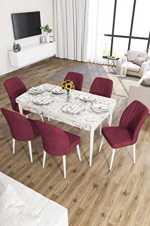 Rovena Lucca Beyaz Mermer 70x114 Açılabilir Suntalam Yemek Odası Takımı 6 Adet Sandalye