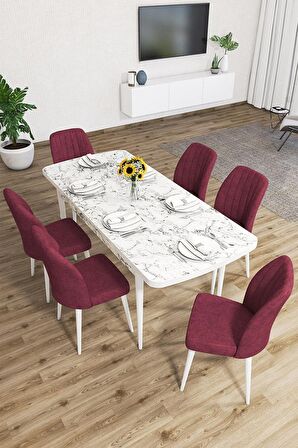 Rovena Lucca Beyaz Mermer 70x114 Açılabilir Suntalam Yemek Odası Takımı 6 Adet Sandalye