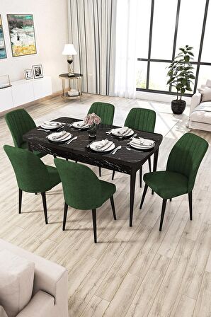 Rovena Lucca Siyah Mermer 70x114 Açılabilir Suntalam Yemek Odası Takımı 6 Adet Sandalye