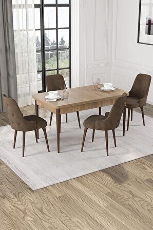 Rovena Lila Meşe 70x114  Açılabilir Mdf Mutfak Masası Takımı 4 Adet Sandalye