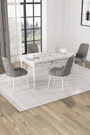 Rovena Lila Beyaz Mermer 70x114 Açılabilir Mdf Mutfak Masası Takımı 4 Adet Sandalye