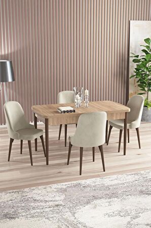 Rovena Amber Meşe 70x114 Açılabilir Mdf Mutfak Masası Takımı 4 Adet Sandalye