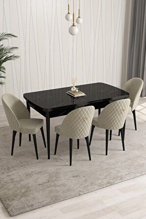 Rovena Talia Siyah Mermer 70x114 Açılabilir Mdf Mutfak Masası Takımı 4 Adet Sandalye