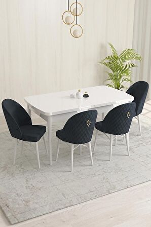 Rovena Liora Beyaz 70x114 Açılabilir Mdf Mutfak Masası Takımı 4 Adet Sandalye