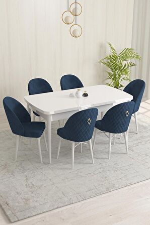 Rovena Liora Beyaz 70x114 Açılabilir Mdf Mutfak Masası Takımı 6 Adet Sandalye