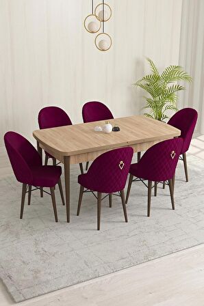 Rovena Liora Meşe 70x114 Açılabilir Mdf Mutfak Masası Takımı 6 Adet Sandalye