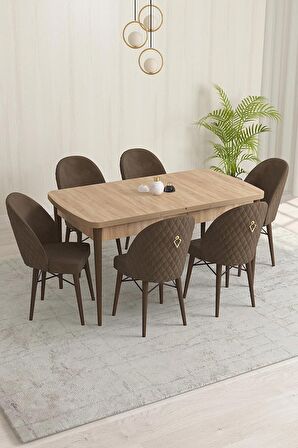 Rovena Liora Meşe 70x114 Açılabilir Mdf Mutfak Masası Takımı 6 Adet Sandalye