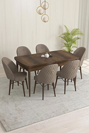 Rovena Liora Barok 70x114 Açılabilir Mdf Mutfak Masası Takımı 6 Adet Sandalye