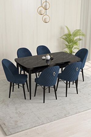 Rovena Liora Siyah Mermer 70x114 Açılabilir Mdf Mutfak Masası Takımı 6 Adet Sandalye