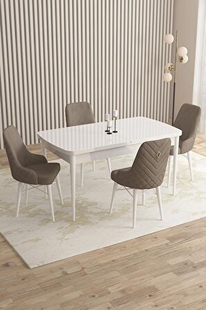 Rovena Almira Beyaz 70x114 Açılabilir Mdf Yemek Odası Takımı 4 Adet Sandalye
