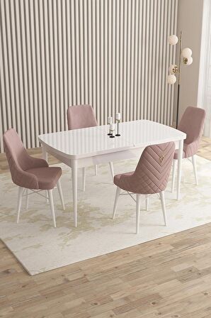 Rovena Almira Beyaz 70x114 Açılabilir Mdf Yemek Odası Takımı 4 Adet Sandalye