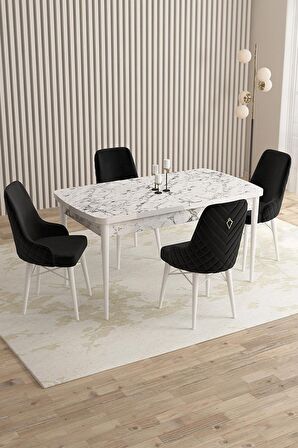 Rovena Almira Beyaz Mermer 70x114 Açılabilir Mdf Yemek Odası Takımı 4 Adet Sandalye