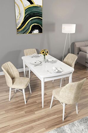 Rovena Mary Beyaz 70x114 Açılabilir Mdf Yemek Odası Takımı 4 Adet Sandalye