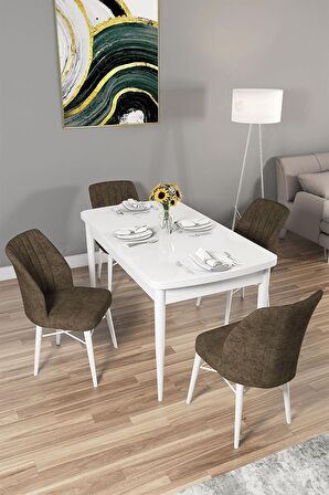 Rovena Mary Beyaz 70x114 Açılabilir Mdf Yemek Odası Takımı 4 Adet Sandalye