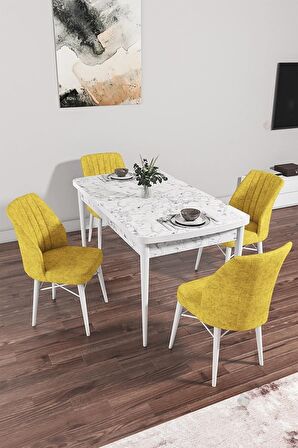 Rovena Mary Beyaz Mermer 70x114 Açılabilir Mdf Yemek Odası Takımı 4 Adet Sandalye
