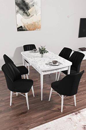 Rovena Mary Beyaz Mermer 70x114 Açılabilir Mdf Yemek Odası Takımı 6 Adet Sandalye
