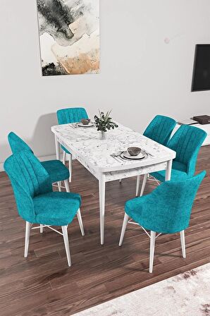 Rovena Mary Beyaz Mermer 70x114 Açılabilir Mdf Yemek Odası Takımı 6 Adet Sandalye