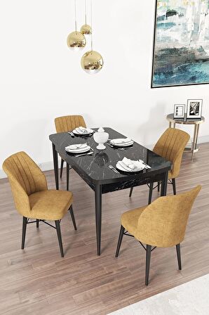 Rovena Mary Siyah Mermer 70x114 Açılabilir Mdf Yemek Odası Takımı 4 Adet Sandalye