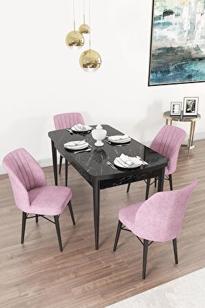 Rovena Mary Siyah Mermer 70x114 Açılabilir Mdf Yemek Odası Takımı 4 Adet Sandalye