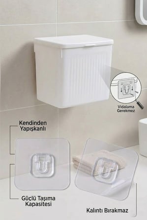 Askılı ve Yapışkanlı Mutfak Ve Banyo İçin Pratik Çöp Kovası 8LT