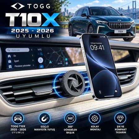 Togg  T10X 2025 ve Sonrası Araç Içi Premium Telefon Tutucu - Araba Telefon Tutacağı Havalandırma Için