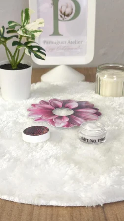 Pamuğum Atelier Çiçek Tasarım Kartlı 5 ml Krem Kutulu Düğün söz Nikah Nişan Hediyelik (15 Adet)