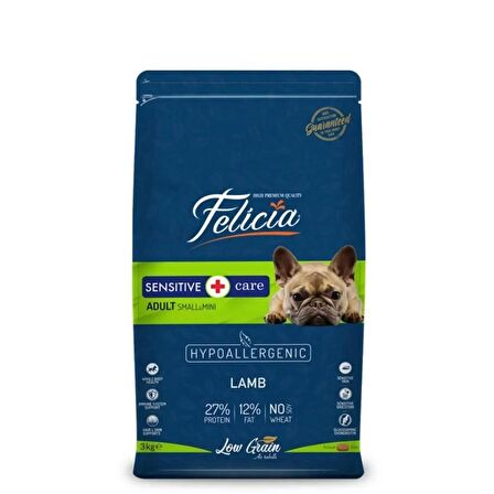 Felicia düşük tahıllı hypoallergenic 3kg small mini adult kuzulu yetişkin köpek maması