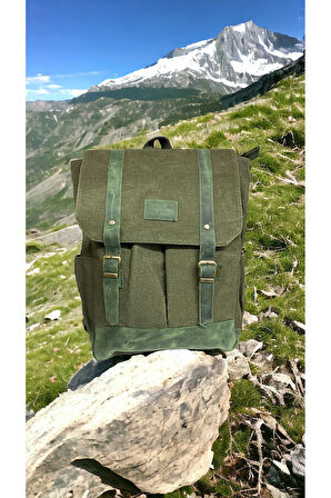 Kanvas Deri Su Geçirmez Unisex Laptop Bölmeli Gezi Okul Seyahat Kamp Sırt Çantası