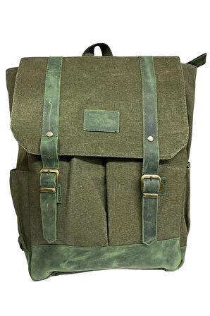 Kanvas Deri Su Geçirmez Unisex Laptop Bölmeli Gezi Okul Seyahat Kamp Sırt Çantası