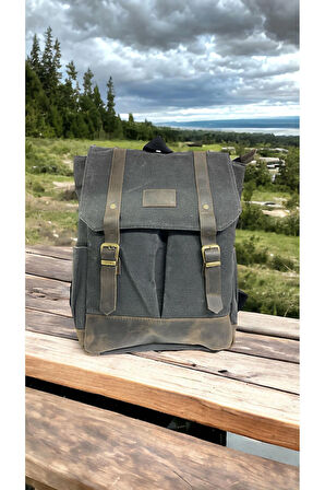 Kanvas Deri Su Geçirmez Unisex Laptop Bölmeli Gezi Okul Seyahat Kamp Sırt Çantası